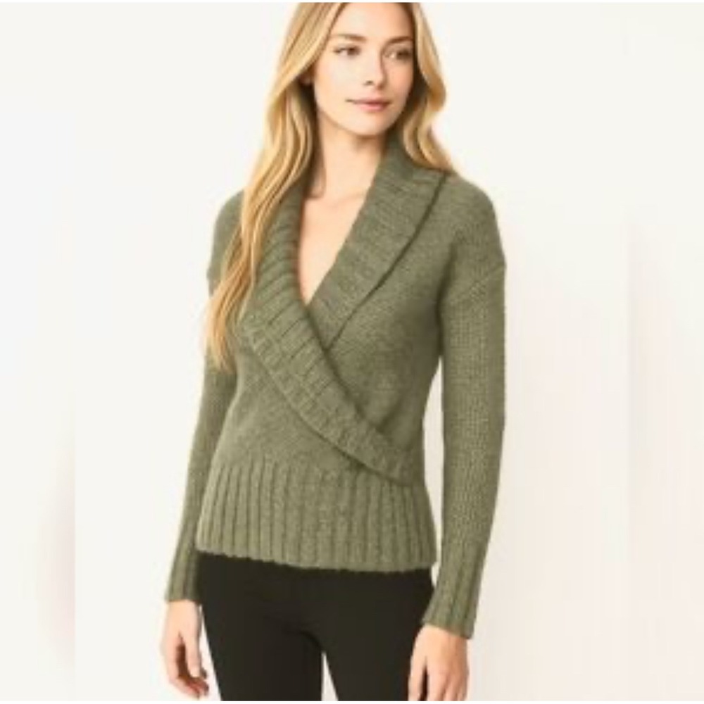 Ann Taylor LOFT Olive Green Alpaca Wool Blend Surplice Wrap‎ Sweater Size XS